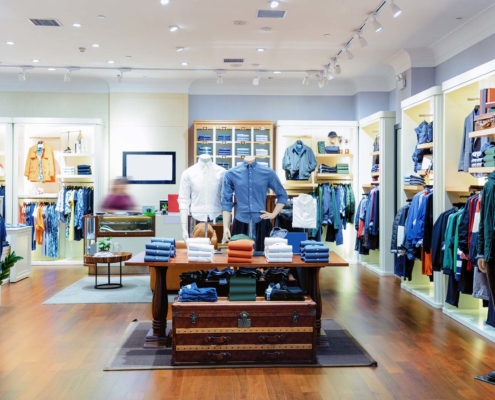 industries retail clothing store display hardwood floor