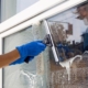 Professional cleaning windos of retail store