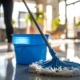 Worker mopping medical office