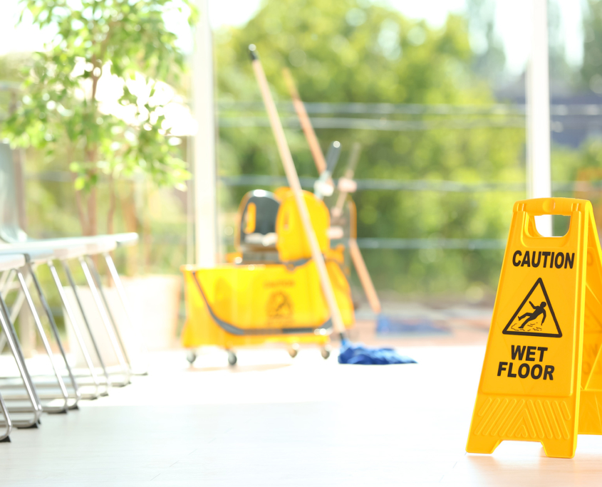 Side View Of A Yellow Wet Floor Sign