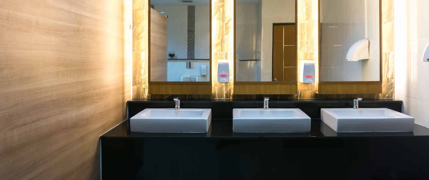 Commercial-bathroom-with-three-sinks Commercial bathroom with three sinks