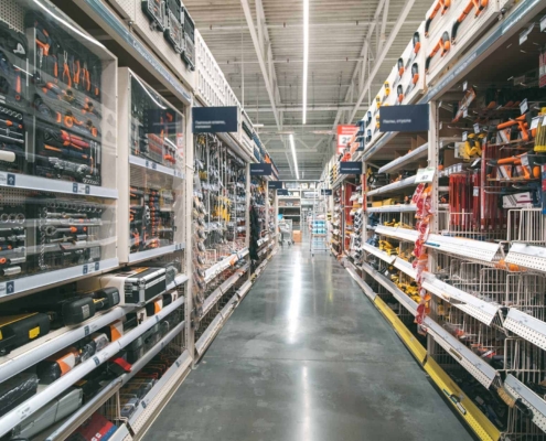 store shelving with concrete floors