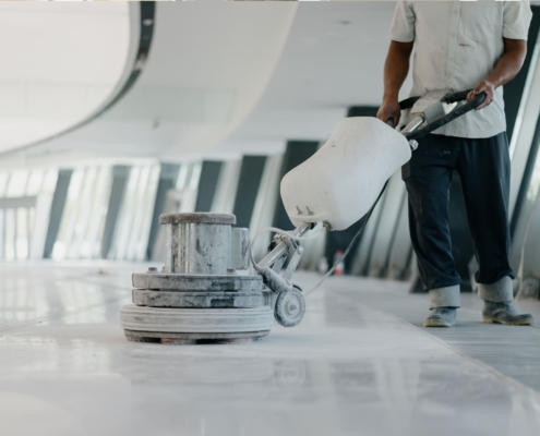 cleaning floor with machine