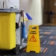 Hotel day porter working on cleaning public areas