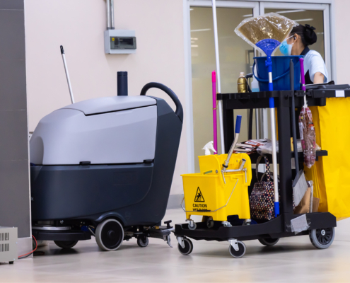 Robotic Floor Cleaner With Janitor And Cart