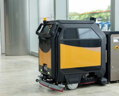 Autonomous Floor Scrubber In Clean Airport Lobby